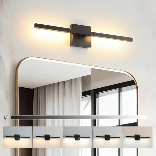 Vista 3 de Lámparas de baño sobre espejo, luz negra de tocador de baño de 12 pulgadas, lámpara LED de pared moderna de 11 W, 3000 K para barra de tocador