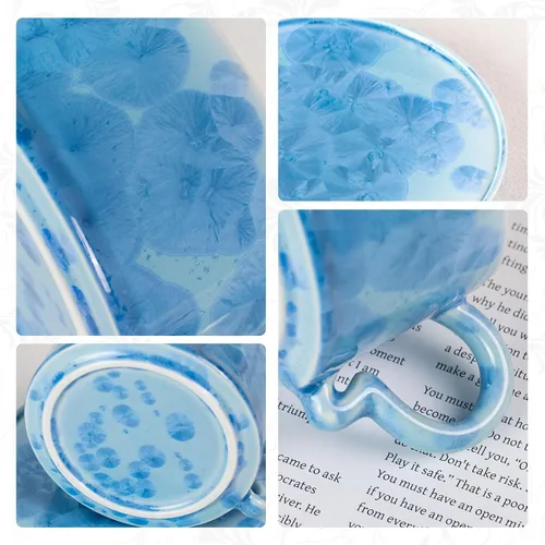 Vista 5 de Juego de 2 tazas de té y platillos KAMMAK, tazas de café de porcelana, 7.5oz tazas de expreso con esmalte cristalino, tazas de cerámica demitaza