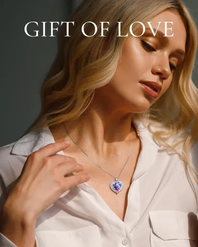 Vista 2 de KSang 925 Silver Heart Necklace for Women, Dainty Heart Crystal Pendant Necklace with Box Packaging as Birthday Christmas Gift for Wife, Daughter