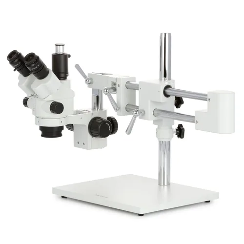 Vista 6 de AmScope - Microscopio estéreo con zoom Simul-Focal 7X-45X en soporte tipo jirafa con luz de anillo LED de 144 - SM-4NTP-144