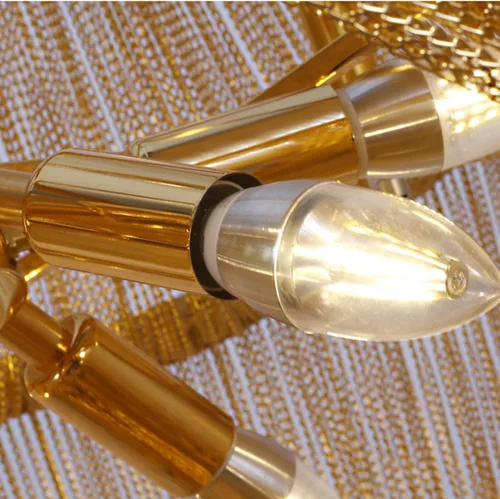 Vista 6 de Machine Postmodern - Lámpara colgante de lujo, dos capas de aluminio dorado con borlas, lámpara de techo de personalidad retro, para dormitorio