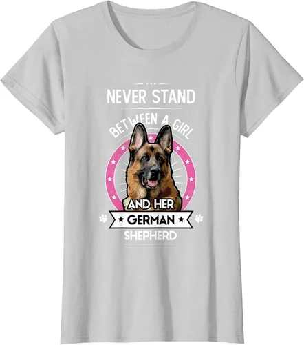 Vista 32 de Never Stand Between A Girl and Her German Shepherd T-Shirt Asphalt Grey