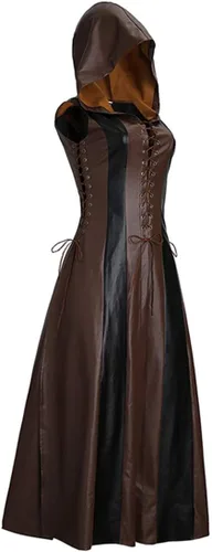 Vista 2 de Vestido medieval renacentista steampunk gótico con capucha para mujer, disfraz de cosplay