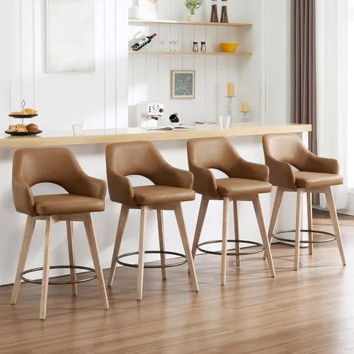 Vista 21 de Zesthouse Juego de 2 taburetes giratorios para mostrador, taburetes de bar de altura de mostrador de madera con respaldo y brazo, taburetes de bar