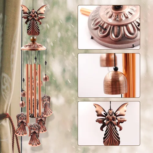 Vista 4 de Campanillas de viento para exteriores en liquidación, Ukulork Angel campanilla de viento de tubo de aluminio con gancho en S, decoración de patio