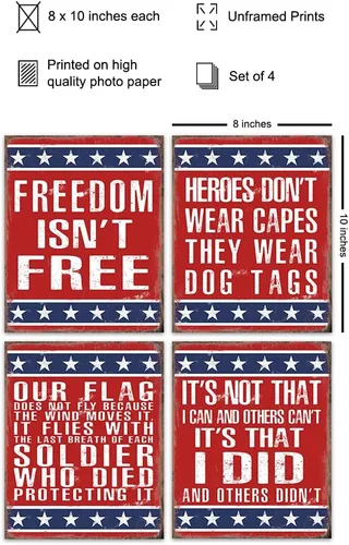 Vista 2 de Juego de decoración patriótica para pared, arte de pared con bandera estadounidense, decoración militar, regalo para veteranos, cuerpos de marina