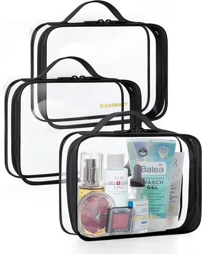 Vista 22 de BAGSMART Neceser transparente con asa, paquete de 2 unidades, aprobado por Negro Absoluto