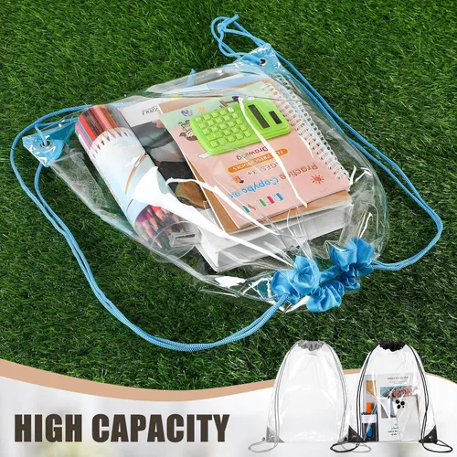 Vista 5 de 50 bolsas transparentes con cordón, bolsas de PVC deportivas, a granel, transparente, para estadio, impermeable, mochila transparente para gimnasio