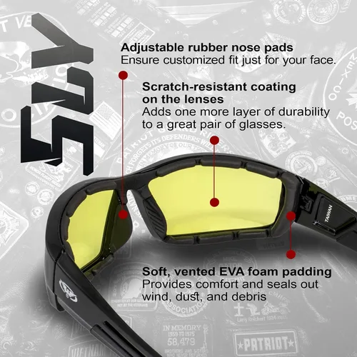 Vista 2 de Global Vision Sly - Gafas de sol acolchadas de espuma amarilla para motociclistas, ciclomotor, ATV Quad