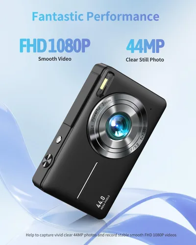 Vista 2 de Cámara digital, FHD 1080P - Cámara de apuntar y disparar con zoom de 16X, tarjeta de 32 GB, pequeña cámara de video compacta regalo para niños