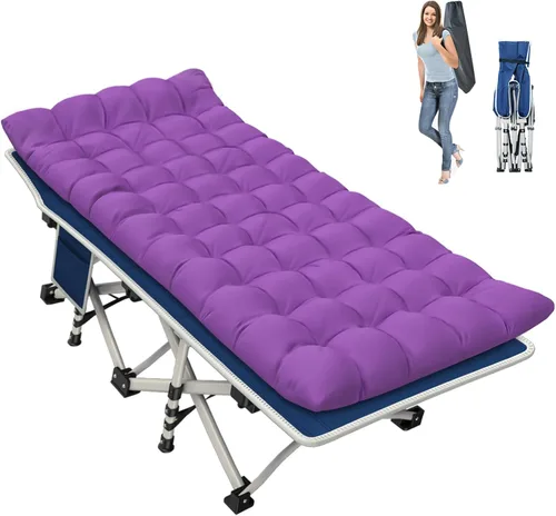 Vista 12 de Paquete de 2 catres de camping con colchón, catres cómodos para catres de dormir para adultos, cama plegable de doble capa Oxford, fácil