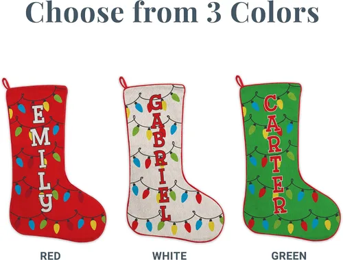 Vista 6 de Let's Make Memories Calcetín de Navidad Personalizado - Personalizado con Tu Nombre - Colores Tradicionales de Fiestas - Calcetines para la Familia