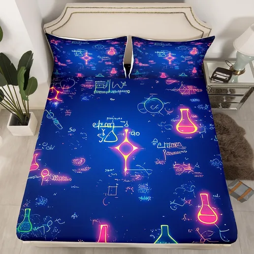 Vista 37 de Juego de ropa de cama ajustable con fórmula informática para niños y niños, diseño de geometría de acuarela, números, fórmula matemática, juego