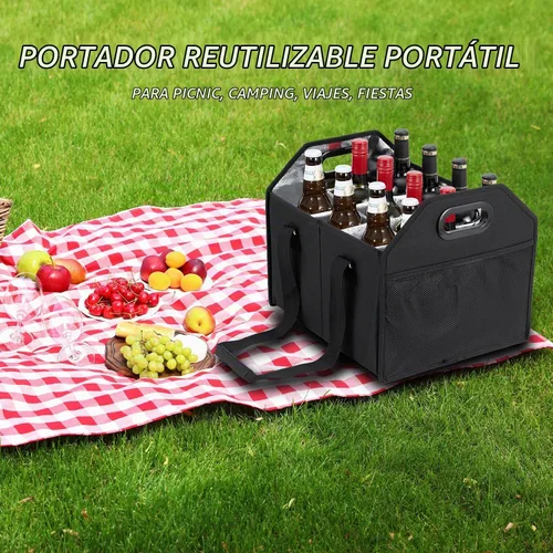 Vista 6 de Portabotellas plegable para 12 botellas, caja de almacenamiento reutilizable portátil para mudanza, carrito de vacaciones, compras, acceso a cata