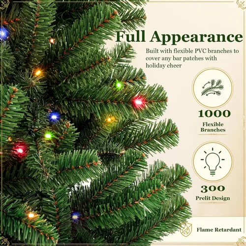 Vista 6 de Árbol de Navidad artificial preiluminado con control remoto, 6 pies Luces verdes y de cambio