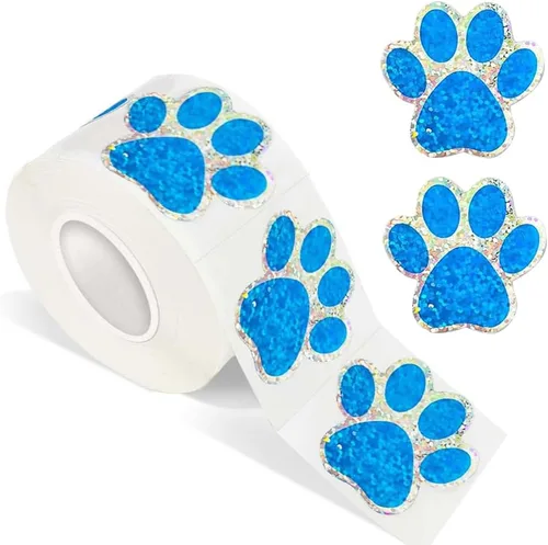Vista 14 de 500 piezas de rollo de calcomanías lindas de patas de perro en glitter, etiquetas adhesivas de huellas de perro negro, etiquetas de vinilo Patas