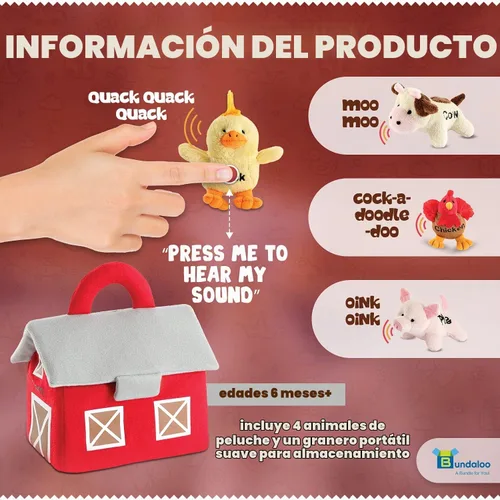 Vista 2 de Juguetes de animales de granja de peluche con sonidos realistas - Juego de peluches con portabebés de granja