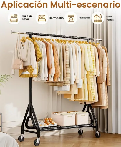 Vista 8 de Perchero de Ropa Resistente, Perchero de Ropa de Metal con Capacidad de 450 Libras, Percheros Rodantes para Colgar Ropa con Ruedas Bloqueables Negro