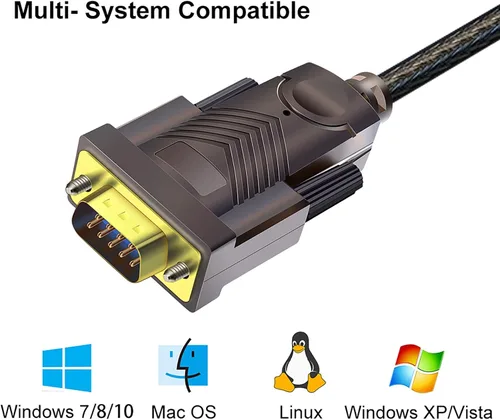 Vista 6 de Adaptador USB a RS232 con chipset FTDI: 6 pies USB 2.0 macho a RS232 hembra DB9 cable convertidor serie para caja registradora, módem, escáner