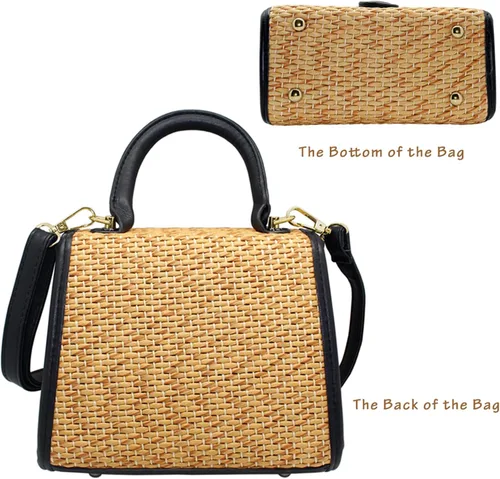 Vista 5 de boshiho Bolso de mano tejido de paja retro para mujer, pequeño bolso cruzado para el hombro, bolso de mensajero