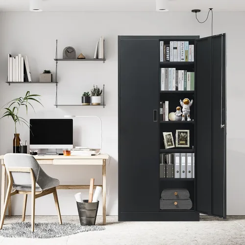 Vista 10 de BESFUR Gabinete de almacenamiento de metal, gabinete de almacenamiento de 71 pulgadas de alto con 5 estantes ajustables, gabinetes de metal