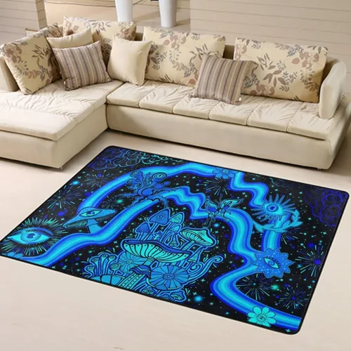 Vista 4 de Alfombra de área ultra suave y acogedora para niñas, niños, adolescentes, alfombra de área de juegos, hongos, flores, ojos, estrellas, plantas