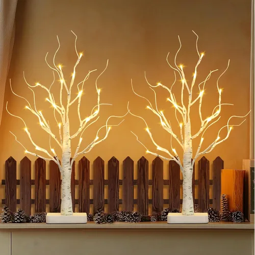 Vista 11 de EAMBRITE Árbol de abedul con luces LED, decoraciones de Navidad para el hogar interior con temporizador, mini lámpara artificial iluminada, árbol