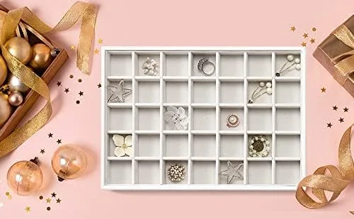 Vista 2 de Vlando Miller - Bandeja apilable para joyas, diseño de múltiples capas de gran capacidad y moda (blanco)