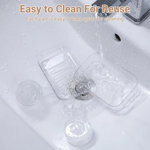 Vista 6 de LUXEAR Organizador de ducha con ventosa transparente – organizador de ducha + jabonera+soporte para cepillo de dientes – 1 segundo instalación sin