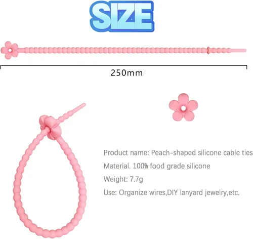 Vista 3 de 20 bridas de silicona reutilizables para cables, organizador de cables de silicona reutilizables, correas para cables, ataduras multiusos