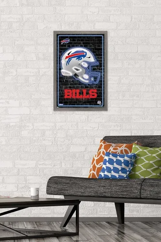Vista 2 de NFL Buffalo Bills - Póster de pared con casco neón, 22.4 pulgadas de largo x 14.7 pulgadas de ancho, versión enmarcada de madera de granero