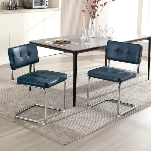 Vista 19 de Zesthouse Juego de 2 sillas de comedor de metal industrial, sillas de cocina tapizadas de cuero sintético con base de metal negro, para cocina