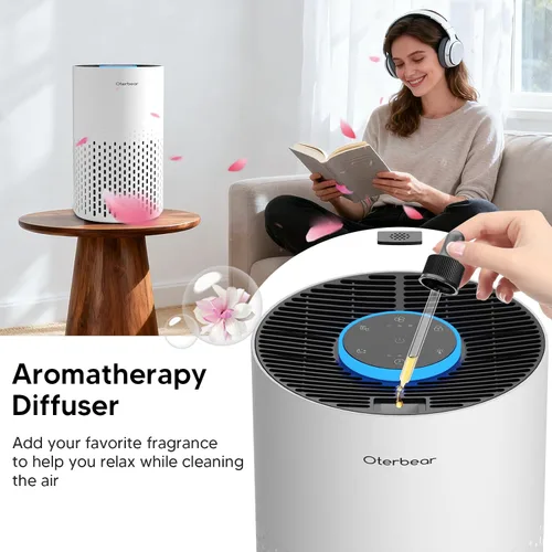 Vista 6 de Purificadores de aire para dormitorio del hogar de hasta 1250 pies cuadrados - Purificador de aire HEPA H14 con aroma y modo de sueño, purificador