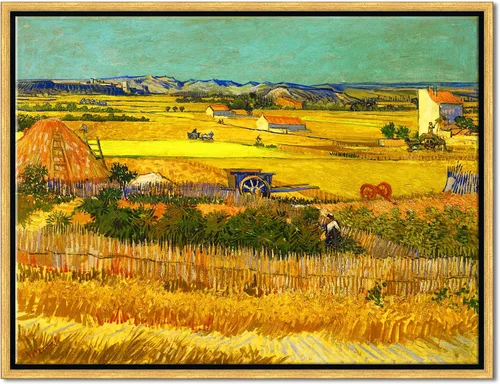 Vista 8 de Wieco Art Arte de pared enmarcado de la cosecha en La Crau con Mont Majour por Van Gogh pinturas al óleo Reproducción impresiones abstractas