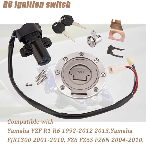 Vista 2 de Interruptor de encendido R6 compatible con Yamaha YZF R1 R6 Llave de Encendido 1992-2012 Tapa de Gas Cubierta de Bloqueo de Asiento Juego de llaves