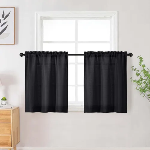 Vista 138 de Cortinas de lino para dormitorio y sala de estar de 96 pulgadas de largo, juego de 2 paneles, con bolsillo para cortinero, filtrado de luz, textura