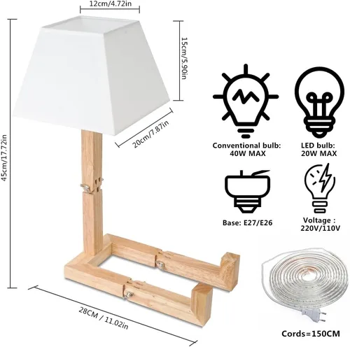 Vista 4 de Bonita lámpara de escritorio, lámparas de mesa de robot regulables, lámparas de noche de madera para dormitorio, estudio, oficina, sala de estar