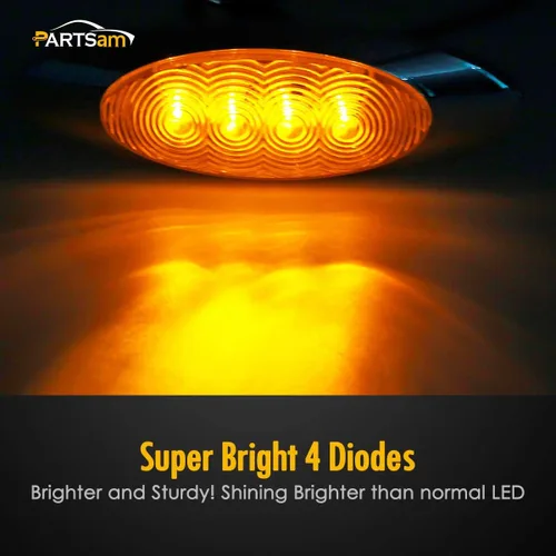 Vista 3 de Partsam 10 luces LED ámbar de 6-5/8, 4 LED, montaje en superficie cromada con tapones de bala, repuesto impermeable