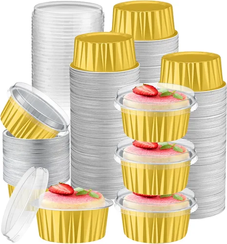 Vista 10 de Gejoy - 400 tazas para hornear de papel de aluminio con tapas, 5 onzas, clásico, negro