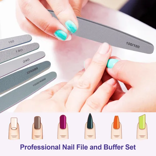 Vista 2 de Juego de lima de uñas y pulidor, set de 6 piezas, kit profesional de lima de uñas para uñas acrílicas y naturales, granos