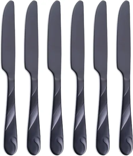 Vista 7 de Juego de cuchillos de cena arcoíris, cuchillo de carne arcoíris brillante de acero inoxidable para mesa, juego de 6 cuchillos de 23.37 cm