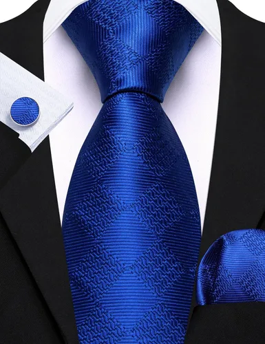 Vista 184 de Barry.Wang Juego de corbatas a cuadros para hombre con pañuelo gemelos de rayas clásicas