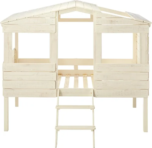 Vista 3 de Cama Twin tipo loft con forma de casa del árbol, arena rústica