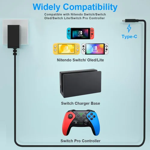 Vista 2 de Fast Charger for Nintendo Switch, USB C Type C Power Adapter Compatible with Nintendo SwitchLite OLEDDock, 15V2.6A Supports TV Mode and Dock Station1