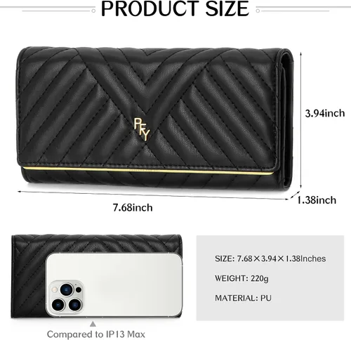 Vista 2 de FEITH&FELLY Cartera de mujer de gran capacidad de piel sintética para mujer, bolso de viaje con triple pliegue, Negro -, Classic
