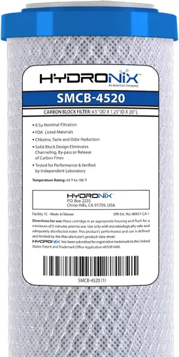 Vista 2 de Hydronix SMCB-4520 NSF Filtro de agua del quiste del bloque del carbono del coco, 4.5" x 20" - 0.5 micrones