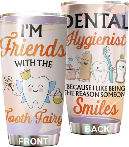 Vista 14 de Vaso de higienista dental – Tapa de popote de acero inoxidable de 20 onzas, divertido para mujeres y hombres, regalos de la semana nacional