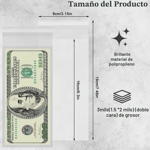 Vista 2 de LOMIMOS 200 cajas de dinero para tartas, bolsa transparente de celofán resellable, bolsa de embalaje de plástico transparente autosellante
