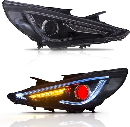 Vista 8 de VLAND Faros delanteros aptos para Hyundai Sonata 2011-2014 (no para modelos sin motor ajustable) W/DRL, luz frontal LED con señal de giro