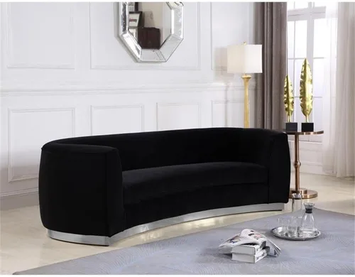 Vista 2 de Meridian Furniture Julian Collection Modern Sofá tapizado de terciopelo contemporáneo con base de acero inoxidable en acabado cromado pulido